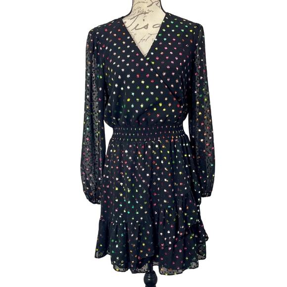 INC International Concepts Black Glitz Runway Rainbow Polka Dot Mini Dress - Picture 1 of 9